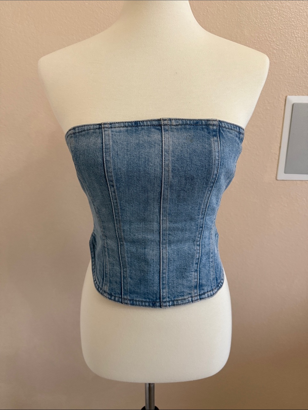 Denim Forum Strapless Blue Denim  Bustier Top